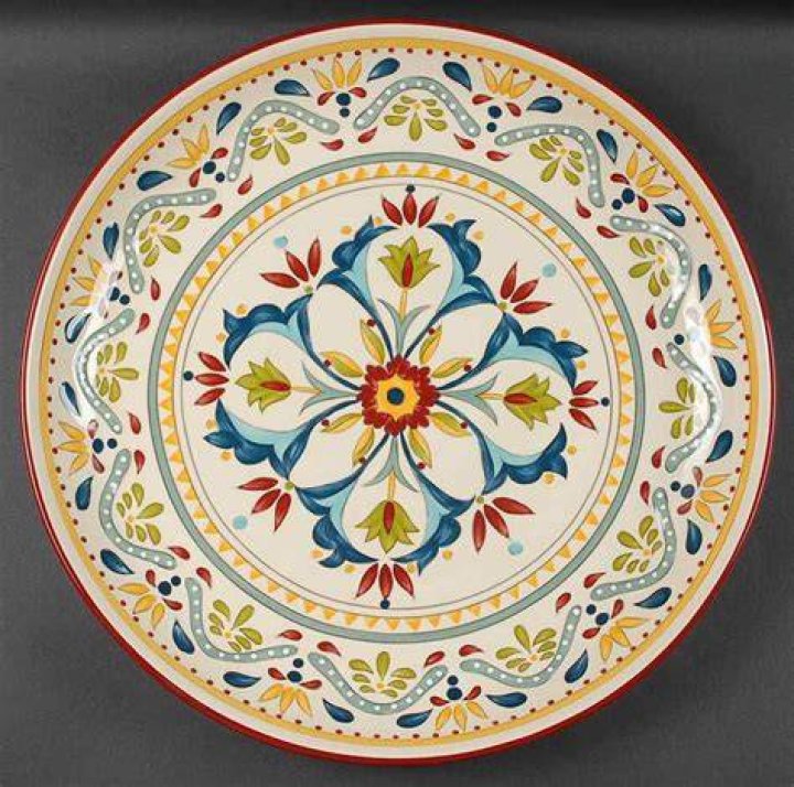BOBBY FLAY SEVILLA FLORAL SCROLLS DOTS RED RIM 3 SOUP CEREAL BOWL 6
