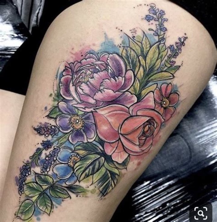 Thigh Floral Tattoo Flower thigh tattoos, Floral tattoo, Forearm